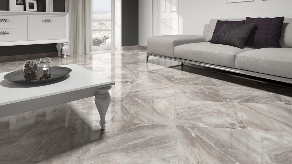 marble floor living room grey sofa